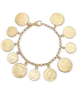 Italian Gold - Euro Coin Charm Bracelet in 14k Gold Vermeil