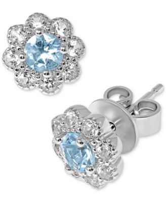 Macy's - Aquamarine (3/8 ct. t.w.) & White Topaz (3/8 ct. t.w.) Flower Stud Earrings in Sterling Silver