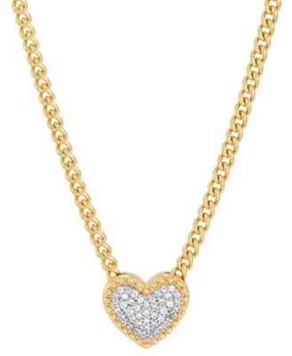 Macy's - Diamond Pav&eacute; Heart 18" Pendant Necklace (1/10 ct. t.w.) in 14k Gold-Plated Sterling Silver