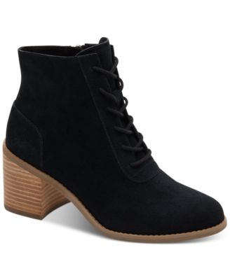 TOMS - Women's Evelyn Block-Heel Lace-Up Side-Zip Booties