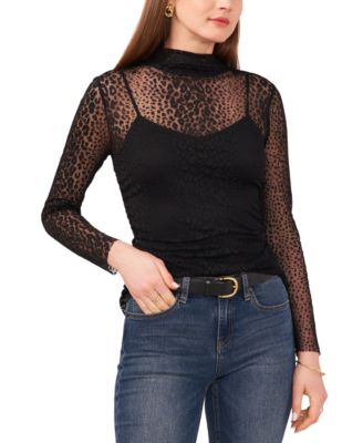 Vince Camuto - Women's Mesh Mock Neck Long-Sleeve Top