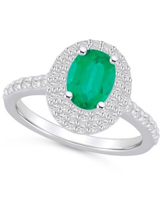 Macy's - Emerald (1-1/5 ct. t.w.) & Diamond (5/8 ct. t.w.) Oval Double Halo Ring in 14k Gold