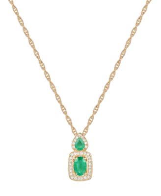 Macy's - Emerald (1/2 ct. t.w.) & Diamond (1/6 ct. t.w.) Halo 18" Pendant Necklace in 14k Gold
