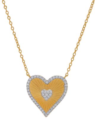 Macy's - Lab-Grown White Sapphire Ridged Heart 18" Pendant Necklace (1/2 ct. t.w.) in 14k Gold-Plated Sterling Silver