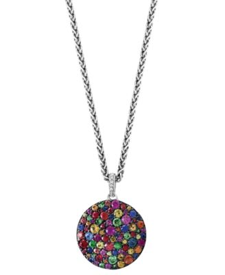EFFY Collection - Multi-Sapphire (2-5/8 ct. t.w.), Tsavorite (1/2 ct. t.w.) & Diamond Accent Pav&eacute; Disc 18" Pendant Necklace in Sterling Silver