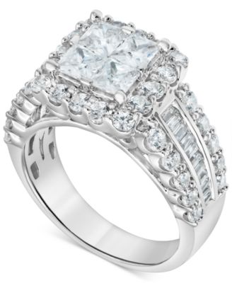 Macy's - Diamond Princess Quad Cluster Halo Engagement Ring (3 ct. t.w.) in 14k White Gold