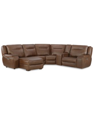 Furniture - 5-Pc. Leather Sectional with Power Recliner and Chaise
