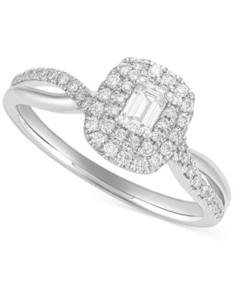 Macy's - Diamond Emerald-Cut Halo Engagement Ring (1/2 ct. t.w.) in 14k White Gold