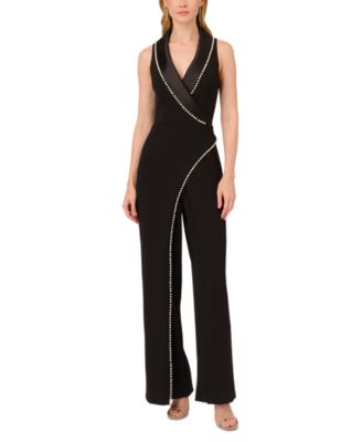 Adrianna Papell - Women's Imitation Pearl Crepe Tuxedo Jumpsuit