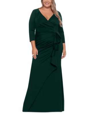 XSCAPE - Plus Size Side-Ruffle Ruched Gown