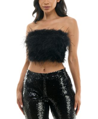 Alex & Sophia - Juniors' Strapless Zip-Back Feather-Front Top