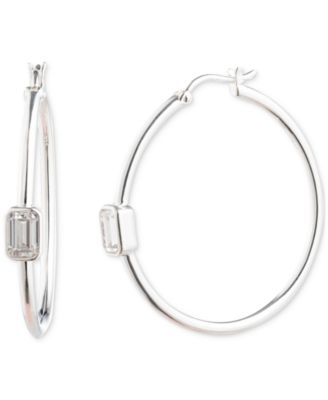 Lauren Ralph Lauren - Cubic Zirconia Polished Medium Hoop Earrings in Sterling Silver, 1.52"