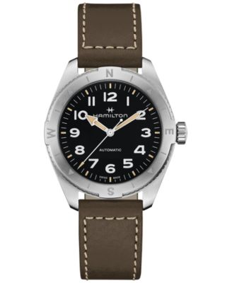 Hamilton - Men's Swiss Automatic Khaki Field Expedition Green Leather Strap Watch 41mm