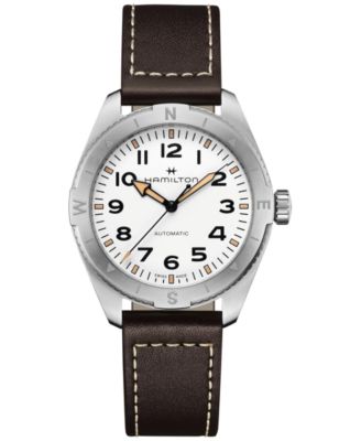 Hamilton - Men's Swiss Automatic Khaki Field Expedition Brown Leather Strap Watch 41mm