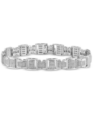 Macy's - Men's Diamond Cluster Link Bracelet (1 ct. t.w.) in Sterling Silver