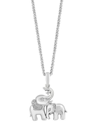 EFFY Collection - Diamond Mama & Baby Elephant 18" Pendant Necklace (1/10 ct. t.w.) in Sterling Silver