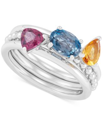 Macy's - 3-Pc. Set Multi-Gemstone Stacking Rings (1-3/4 ct. t.w.) in Sterling Silver