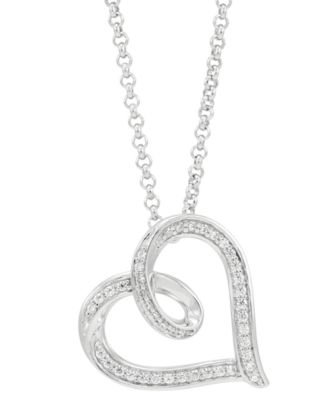 Macy's - Diamond Swirl Heart Pendant Necklace (1/4 ct. t.w.) in Sterling Silver, 16" + 2" extender