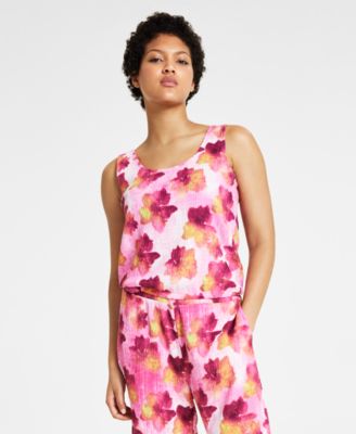 Bar III - Women's Floral-Print Textured Tank Top, Created for Macy's