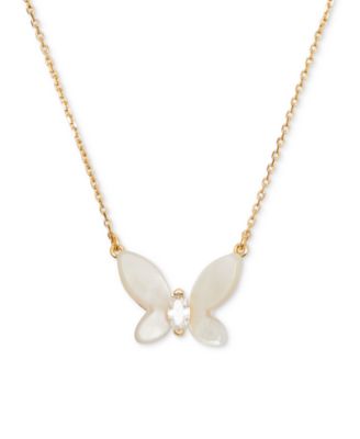 kate spade new york - Gold-Tone Cubic Zirconia & Mother-of-Pearl Butterfly Statement Pendant Necklace, 18" + 3" extender