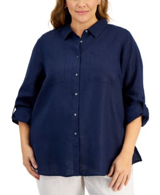 Charter Club - Plus Size Linen Utility Shirt
