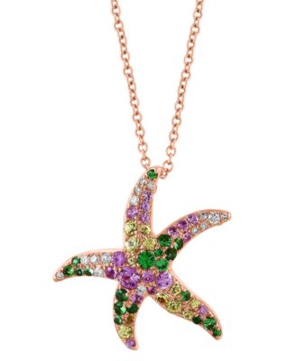 EFFY Collection - Multi-Gemstone (3/4 ct. t.w.) & Diamond (1/10 ct. t.w.) Starfish 18" Pendant Necklace in 14k Rose Gold