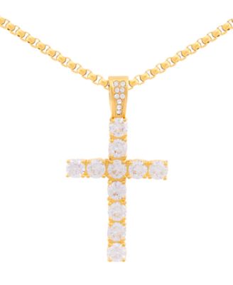 LEGACY for MEN by Simone I. Smith - Men's Cubic Zirconia Cross 24" Pendant Necklace in Gold Ion-Plated Stainless Steel
