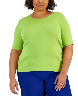 Tahari ASL - Plus Size Elbow-Sleeve Sweater T-Shirt