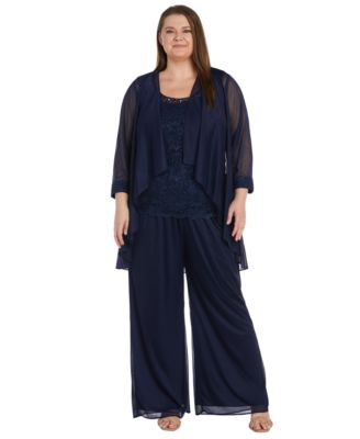 R & M Richards - Plus Size 3-Pc. Waterfall Jacket, Glitter Top & Wide-Leg Pants Set