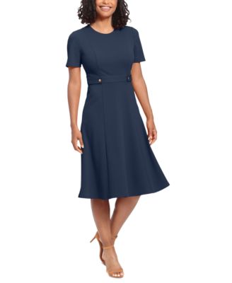 London Times - Petite Fit & Flare Scuba Crepe Midi Dress