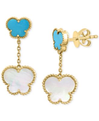 EFFY Collection - Mother of Pearl & Turquoise Butterfly Drop Earrings in 14k Gold
