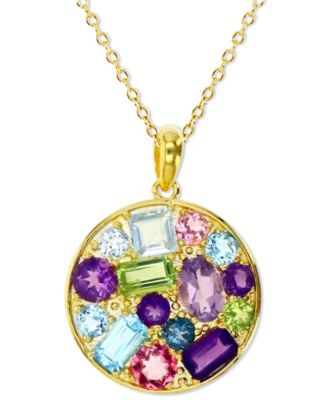 Macy's - Multi-Gemstone Mixed Cut Cluster Disc 18" Pendant Necklace (3-3/8 ct. t.w.) in 14k Gold-Plated Sterling Silver