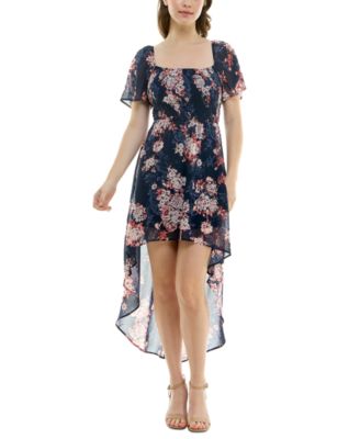 As U Wish - Juniors' Smocked High-Low Chiffon Dress