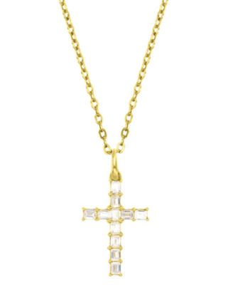 Macy's - Cubic Zirconia Baguette Cross 18" Pendant Necklace in 10k Gold