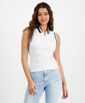 Tommy Jeans - Women's Striped-Edge Zippered Polo Top