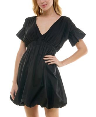 BCX - Juniors' V-Neck Shirred-Sleeve Fit & Flare Dress