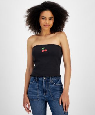 Rebellious One - Juniors' Cherry Graphic Ribbed Tube Top