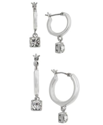 On 34th - 2-Pc. Set Crystal Charm Hoop Earrings