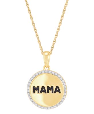 Macy's - Diamond Mama Coin Pendant Necklace (1/10 ct. t.w.) in 14k Gold-Plated Sterling Silver, 16" + 2" extender