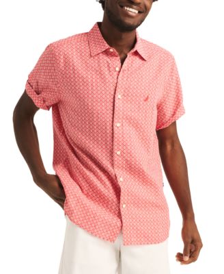 Nautica - Men's Geo Pattern Short Sleeve Button-Front Shirt