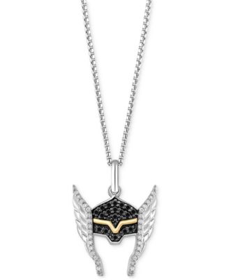 Wonder Fine Jewelry - Black Diamond (1/6 ct. t.w.) & White Diamond (1/10 ct. t.w.) Thor Helmet 18" Pendant Necklace in Sterling Silver & Gold-Plate