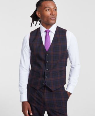 Tayion Collection - Men's Classic-Fit Plaid Suit Vest