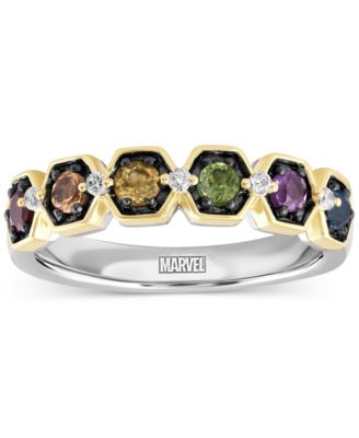 Wonder Fine Jewelry - Multi-Gemstone (3/8 ct. t.w.) & Diamond (1/20 ct. t.w.) Infinity Stone Avengers Ring in Sterling Silver & Gold-Plate