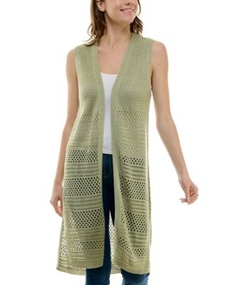 Ultra Flirt - Juniors' Open-Knit Pointelle Duster Sweater Vest