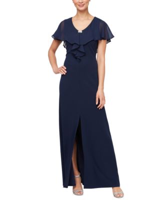 SL Fashions - Petite Chiffon Cape-Overlay Long Dress