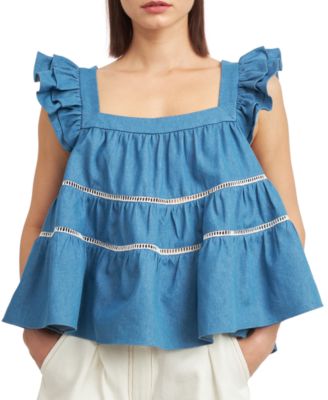 En Saison - Women's Tara Chambray Square-Neck Swing Top