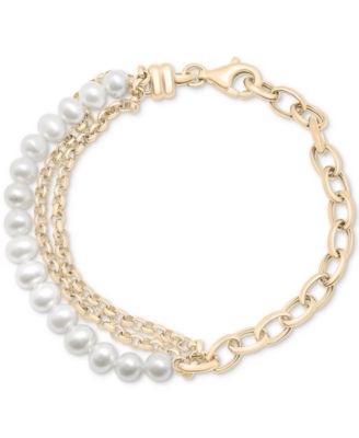 Audrey by Aurate - Cultured Freshwater Pearl (5mm) Triple & Single Link Bracelet in Gold Vermeil