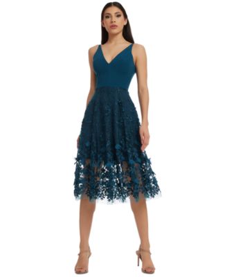 Dress the Population - Plunging Neck Fit & Flare Dress