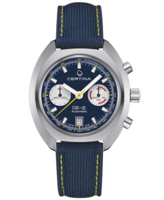 Certina - Men's Swiss Automatic Chronograph DS-2 Blue Synthetic Strap Watch 43mm