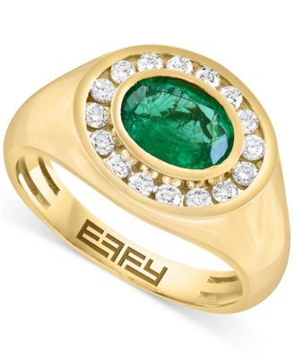 EFFY Collection - Men's Emerald (1-1/2 ct. t.w.) & Diamond (1/2 ct. t.w.) Halo Ring in 14k Gold